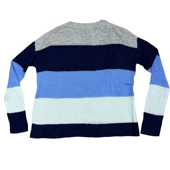 NAADAM Sweater Blue, Grey & Cream Striped Pullover Cashmere Classic Preppy Cozy - Picture 2 of 3